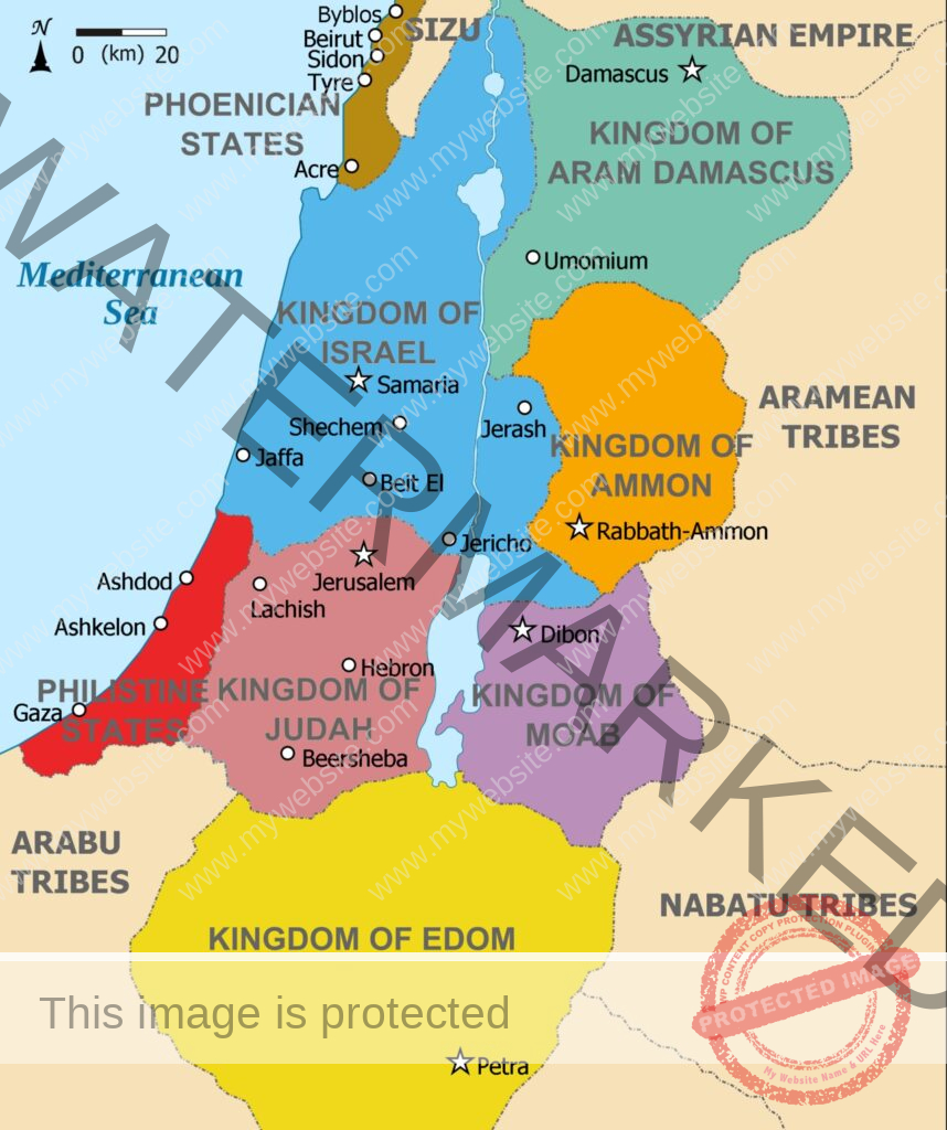 Map showing Kingdoms of the Levant c 830. The Kingdoms: Aram Damascus - Aquamarine